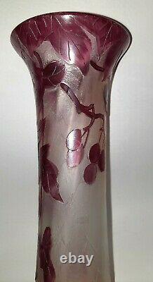 Fine Signed LEGRAS Cameo Glass Vase, Grapes Vine Leaves c. 1910 Antique French