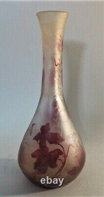 Fine Signed LEGRAS Cameo Glass Vase with Red Floral Design c. 1910 antique French