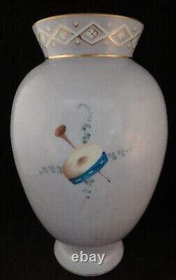 Finely Painted Antique French Art Glass Vase withFemale & Doves. 12 1/8 t