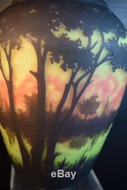 Four Color Nancy Daum Cameo Glass Landscape Vase