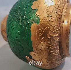 French 1880s Art Nouveau LeGras Mont Joye Emerald Green Enamel Glass Acorn Vase