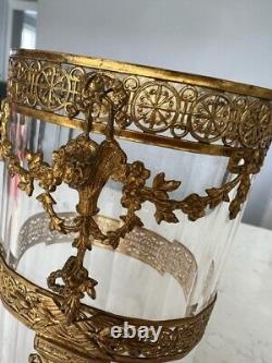 French 19th Century Louis XVI Style Ormolu and Baccarat Crystal Vase 8-1/2 Tall