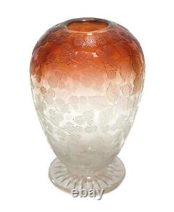 French Acid Etched Orange to Clear Blackberry Vase, Saint Louis. Early 20th C
