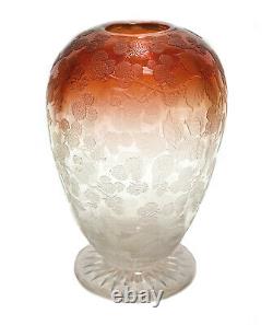 French Acid Etched Orange to Clear Blackberry Vase, Saint Louis. Early 20th C