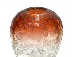 French Acid Etched Orange to Clear Blackberry Vase, Saint Louis. Early 20th C