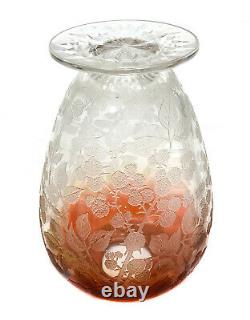 French Acid Etched Orange to Clear Blackberry Vase, Saint Louis. Early 20th C