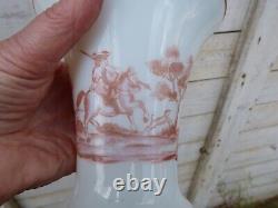 French Antique 1800 opaline milk glass vase with Hunting patterns