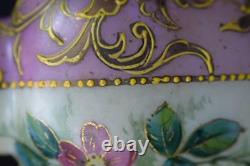 French Antique Art Nouveau Hand Painted Enamel Pink & White Opaline Vase