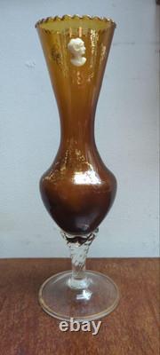 French Antique Cameo-Crafted Gold-Colored Glass Vase Single Flower Base