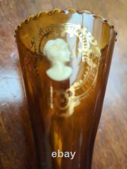 French Antique Cameo-Crafted Gold-Colored Glass Vase Single Flower Base