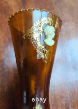 French Antique Cameo-Crafted Gold-Colored Glass Vase Single Flower Base