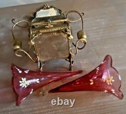 French Antique Gilded Watch Jewelry Box Beveled Glass & Mirror & Epergnes Vase