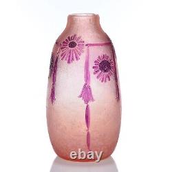 French Antique Legras Signed Antique Pink Art Nouveau Floral Art Glass Vase