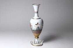 French Antique Opaline Glass Gold Color Painting Flower Butterfly Vase