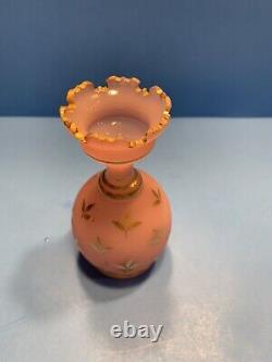 French Antique Pink Opaline Bud Vase with Hand painted Gold Leaf