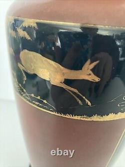 French Art Deco Black and Pompeian Red Opaline Glass Hand Painted Vase RARE