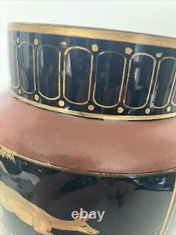French Art Deco Black and Pompeian Red Opaline Glass Hand Painted Vase RARE