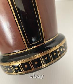 French Art Deco Black and Pompeian Red Opaline Glass Hand Painted Vase RARE