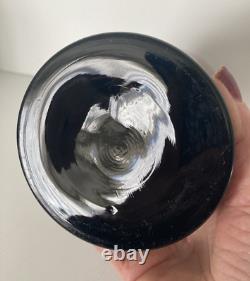 French Art Deco Black and Pompeian Red Opaline Glass Hand Painted Vase RARE
