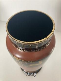French Art Deco Black and Pompeian Red Opaline Glass Hand Painted Vase RARE