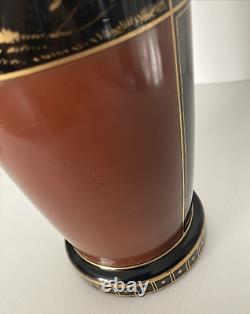 French Art Deco Black and Pompeian Red Opaline Glass Hand Painted Vase RARE