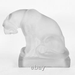 French Art Deco Frosted Art Glass Panther Sculpture Verlys Lalique Style vtg