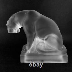 French Art Deco Frosted Art Glass Panther Sculpture Verlys Lalique Style vtg