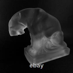 French Art Deco Frosted Art Glass Panther Sculpture Verlys Lalique Style vtg