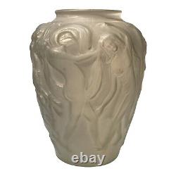 French Art Deco Large Glass Vase With Dancer Figures c. 1930