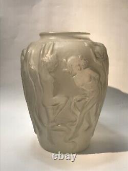 French Art Deco Large Glass Vase With Dancer Figures c. 1930