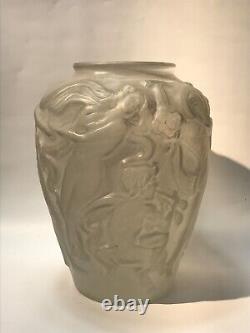 French Art Deco Large Glass Vase With Dancer Figures c. 1930