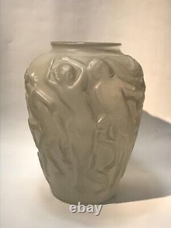 French Art Deco Large Glass Vase With Dancer Figures c. 1930