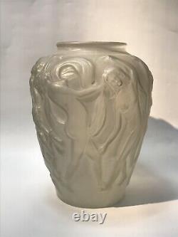 French Art Deco Large Glass Vase With Dancer Figures c. 1930