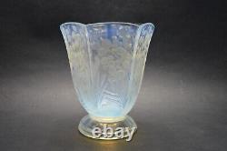 French Art Deco Opalescent Glass Vase Floral Decorations Marked Etling France