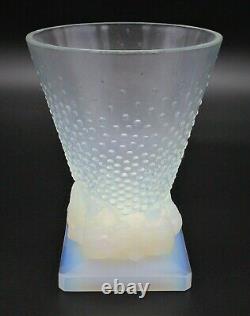 French Art Deco SABINO Opalescent Conical & Bird Art Glass Vase Signed & Labeled