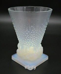 French Art Deco SABINO Opalescent Conical & Bird Art Glass Vase Signed & Labeled