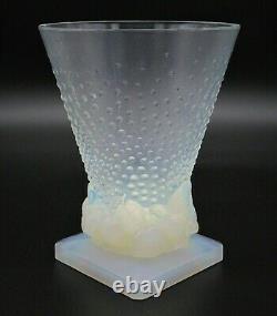 French Art Deco SABINO Opalescent Conical & Bird Art Glass Vase Signed & Labeled