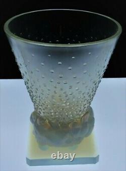 French Art Deco SABINO Opalescent Conical & Bird Art Glass Vase Signed & Labeled