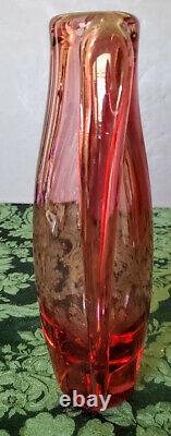 French Art Deco Skyscraper Style Crystal Rose-Burgundy Vase Gorgeous Estate NYC