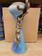 French Art Deco Style Blown Glass Blue/yellow Vase Metal Coated #2