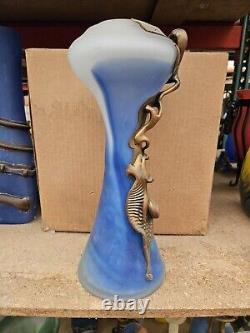 French Art Deco Style Blown Glass Blue/yellow Vase Metal Coated #2