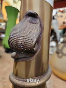 French Art Deco Style Blown Glass Brown Vase Metal Coated #2