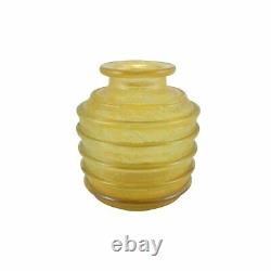 French Art Deco Yellow Mottled Glass Vase with Ribbing by Daum
