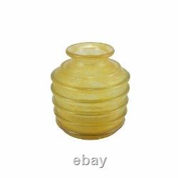 French Art Deco Yellow Mottled Glass Vase with Ribbing by Daum