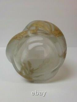 French Art Glass Mont Joye Delvaux Enameled 11.25 Vase, Chipped Ice Texture