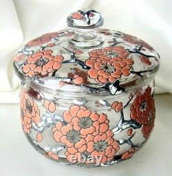 French Art Glass Mont Joye Delvaux Pink Plum Blossom Enameled 4.1 Glass Box