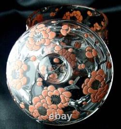 French Art Glass Mont Joye Delvaux Pink Plum Blossom Enameled 4.1 Glass Box