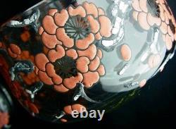 French Art Glass Mont Joye Delvaux Pink Plum Blossom Enameled 4.1 Glass Box