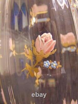 French Art Glass Optic Ribbed Enamel Vase Legras Baccarat Mont Joye Gold Roses