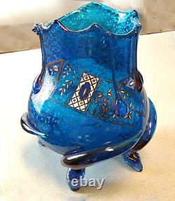 French Art Nouveau Auguste Jean Enamel Mica Glass Vase Iridized Serpent Feet